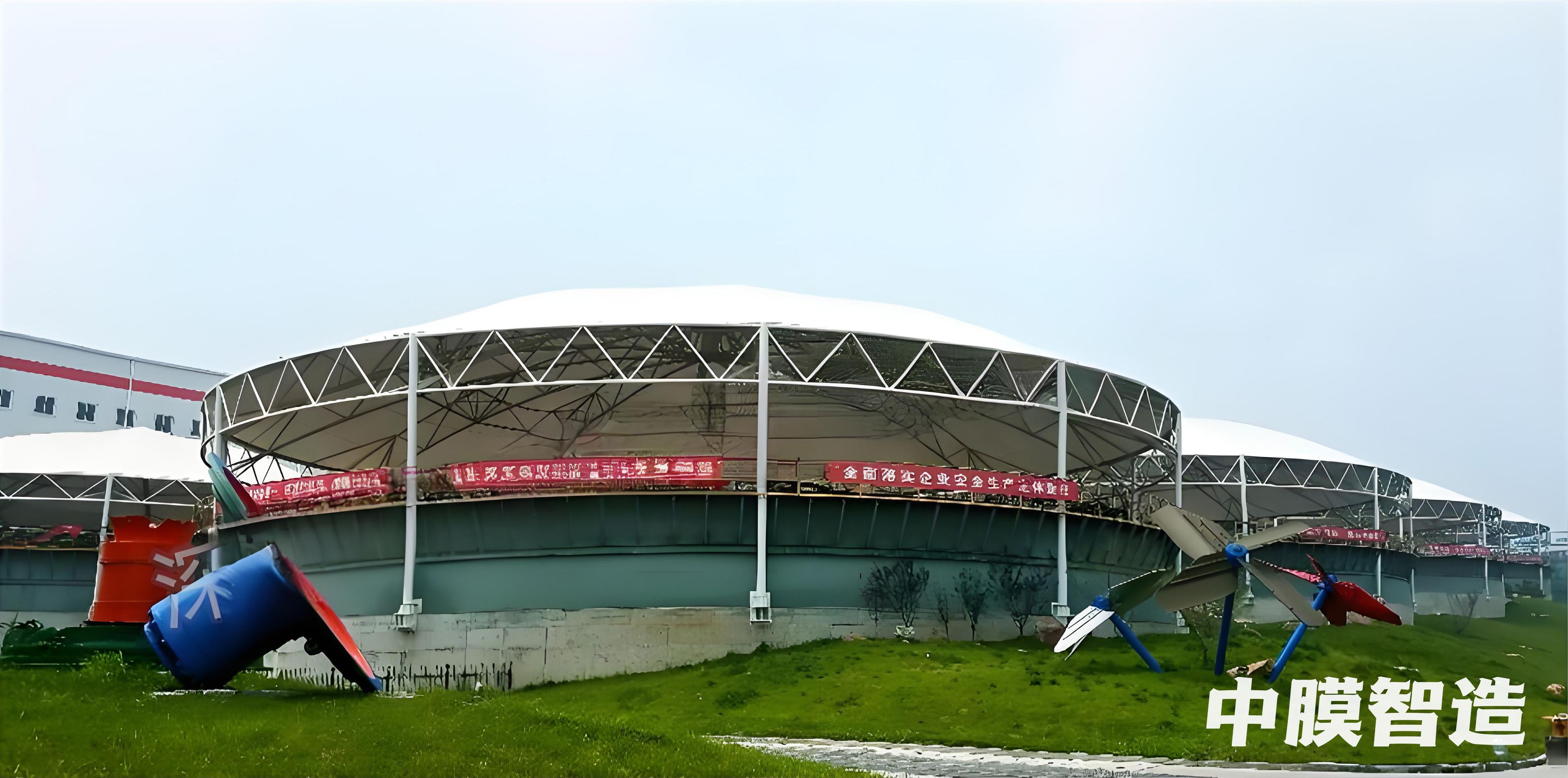 山东招金矿业雨棚｜金矿行业大型圆形骨架膜结构封闭工程档案